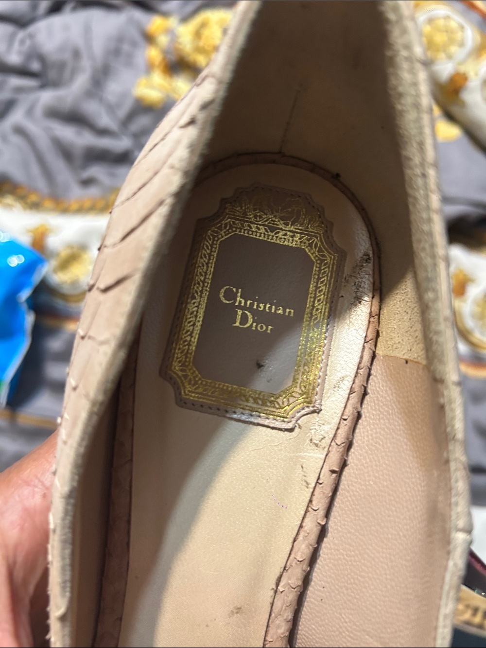 Dior Pink Beige Leather Croc-Embossed Ballet Flat